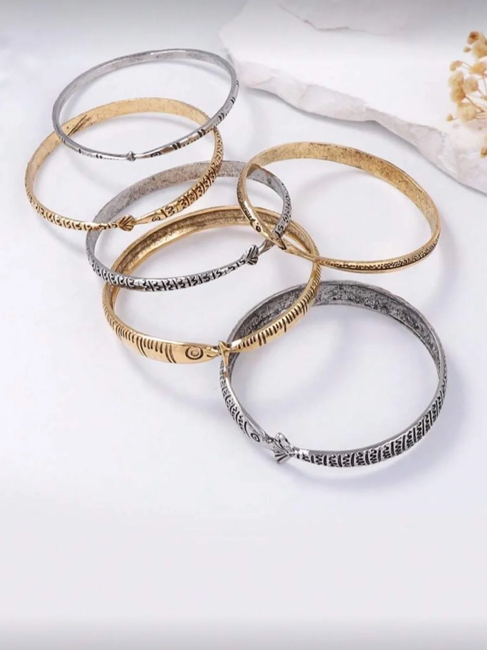 Zara Gold and Silver Textured Bangle Set - Women Jewelry